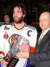 Maxime Talbot - on two occasions, in 2003 and 2004, the Guy-Lafleur trophy was awarded to him. Marc Saumier, however, was the first to receive it two years in a row (1987 with Longueuil and 1988 with Hull).