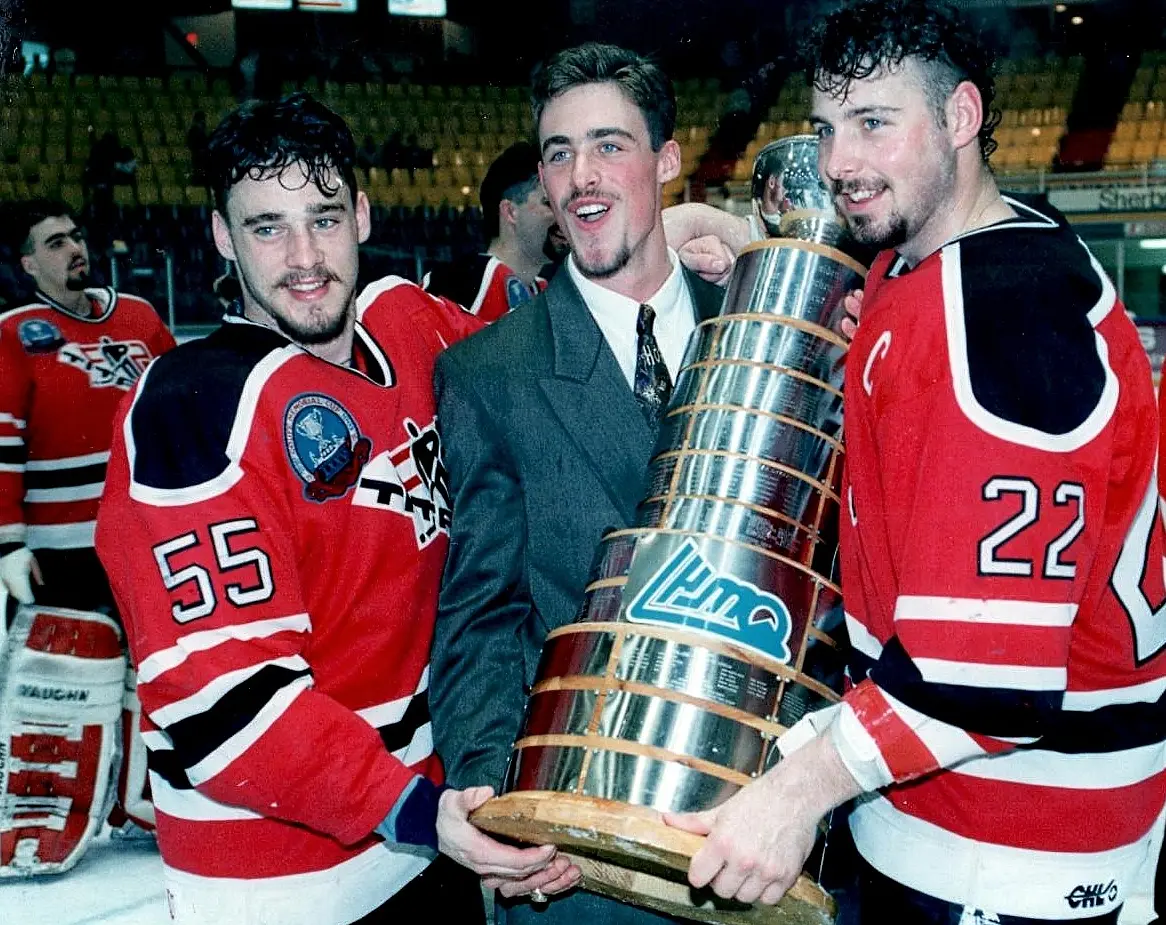 1993 Champions - The Laval Titan: Eric Veilleux, Benoit Larose and captain Martin Lapointe.