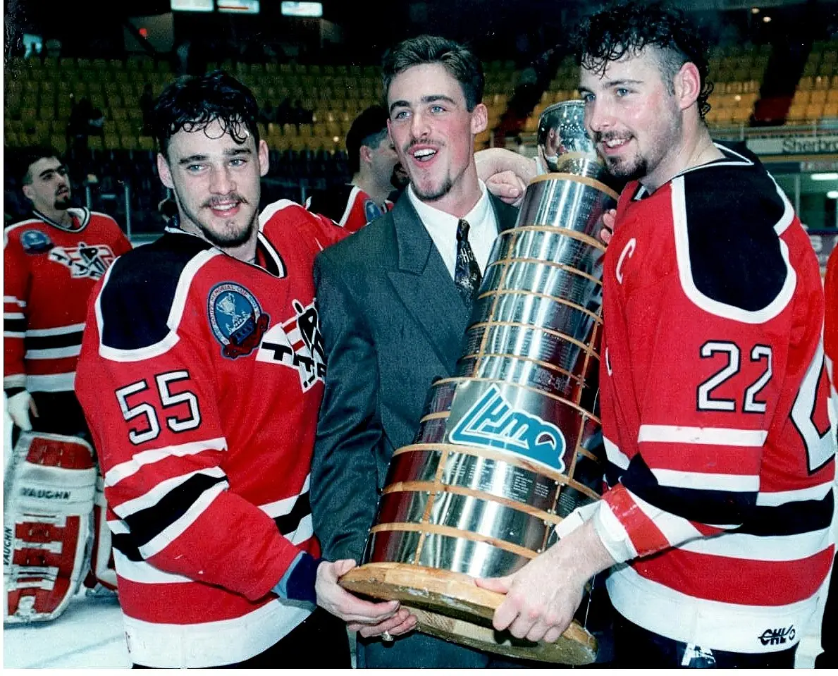 1993 Champions - The Laval Titan: Eric Veilleux, Benoit Larose and captain Martin Lapointe.